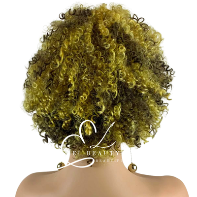 WIG | Golden Yellow Wig | Yellow Wig with Brown Highlights | Short Curly Wig | Natural-Looking Wig for Women | Easy Wear Synthetic Wig