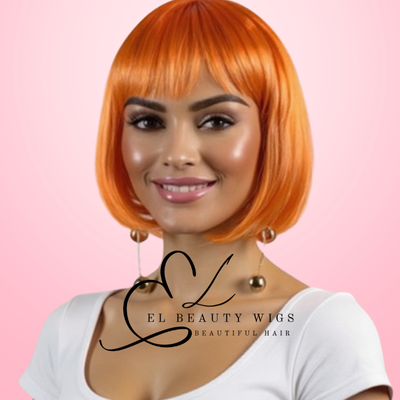 WIG | Orange Wig | Costume Wig | Natural-Looking Wig for Women | Easy Wear Synthetic Wig