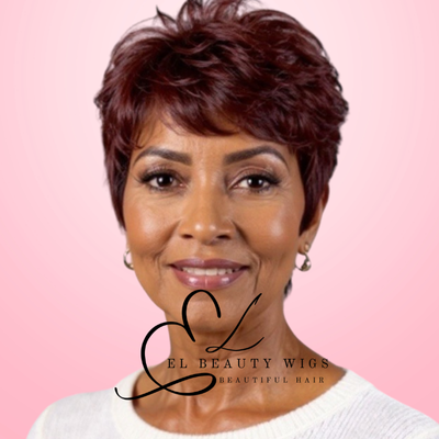 WIG | Burgundy Wig | Pixie Wig | Natural-Looking Wig for Women | Easy Wear Synthetic Wig