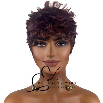 WIG | Burgundy Wig | Pixie Wig | Natural-Looking Wig for Women | Easy Wear Synthetic Wig