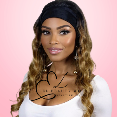 WIG | Golden Blonde Wig | Long Curly Wig | Headband Wig | Natural-Looking Wig for Women | Easy Wear Human Hair Blend Wig