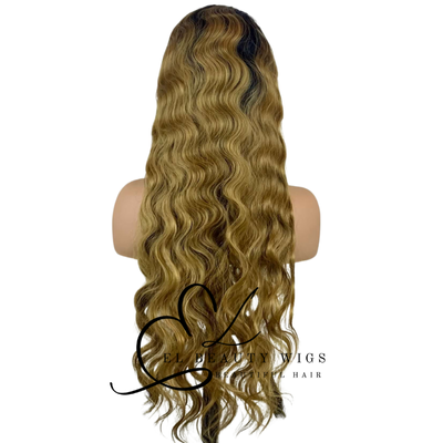 WIG | Golden Blonde Wig | Long Curly Wig | Headband Wig | Natural-Looking Wig for Women | Easy Wear Human Hair Blend Wig