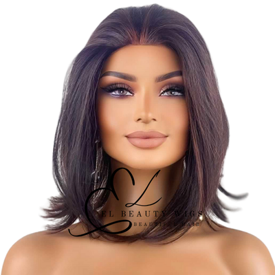 WIG | HALF-WIG | Dark Brown Wig | Brown Wig with Red Highlights | Natural-Looking Wig for Women | Easy Wear Synthetic Wig