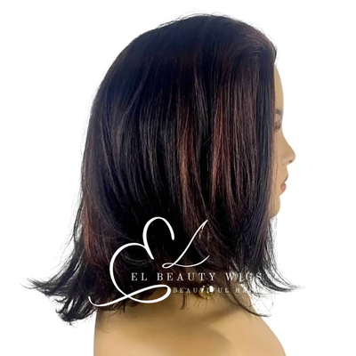 WIG | HALF-WIG | Dark Brown Wig | Brown Wig with Red Highlights | Natural-Looking Wig for Women | Easy Wear Synthetic Wig