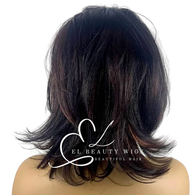 WIG | HALF-WIG | Dark Brown Wig | Brown Wig with Red Highlights | Natural-Looking Wig for Women | Easy Wear Synthetic Wig