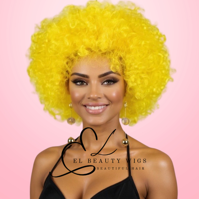 WIG | Yellow Wig | Afro Wig | Clown Wig | Natural-Looking Wig for Women | Easy Wear Synthetic Wig