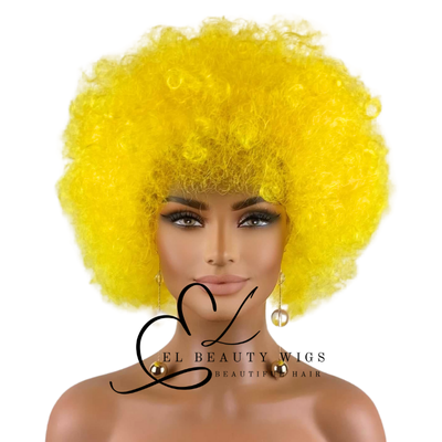 WIG | Yellow Wig | Afro Wig | Clown Wig | Natural-Looking Wig for Women | Easy Wear Synthetic Wig