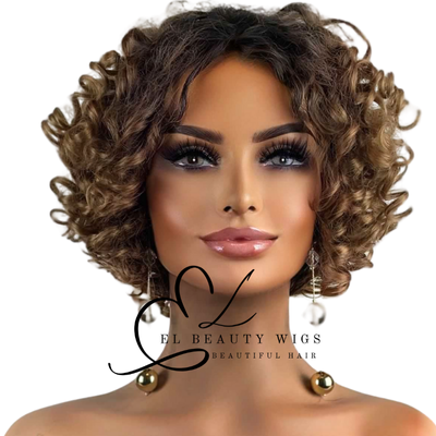 WIG | Golden Blonde Ombre Wig | Short Curly Wig | Natural-Looking Wig for Women | Easy Wear Synthetic Wig