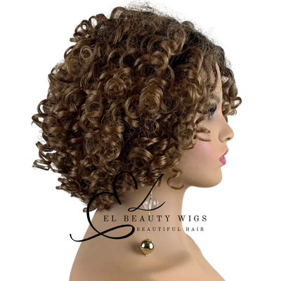 WIG | Golden Blonde Ombre Wig | Short Curly Wig | Natural-Looking Wig for Women | Easy Wear Synthetic Wig