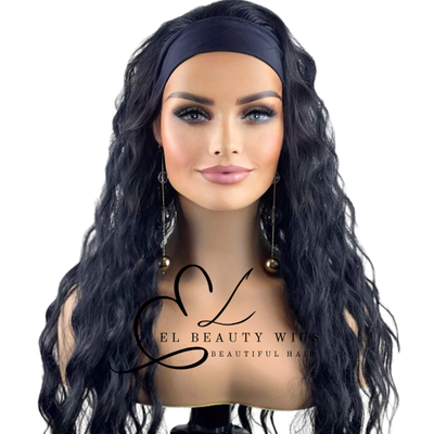WIG | Black Wig | Headband Wig | Long Black Wig | Natural-Looking Wig for Women | Easy Wear Human Hair Blend Wig