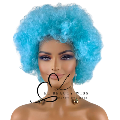 WIG | Blue Wig | Blue Afro Wig | Costume Wig | Natural-Looking Wig for Women | Easy Wear Synthetic Wig