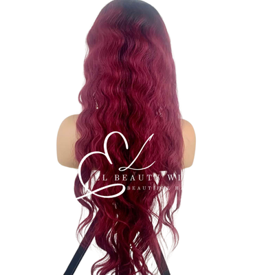 WIG | Burgundy Wig | Headband Wig | Long Wavy Wig | Natural-Looking Wig for Women | Easy Wear Human Hair Blend Wig