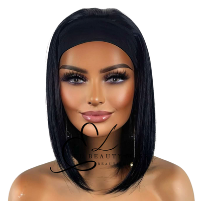 WIG | Black Wig | Straight Black Wig | Headband Wig | Natural-Looking Wig for Women | Easy Wear Human Hair Blend Wig