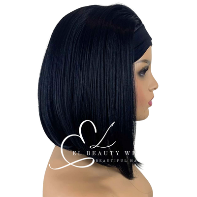 WIG | Black Wig | Straight Black Wig | Headband Wig | Natural-Looking Wig for Women | Easy Wear Human Hair Blend Wig