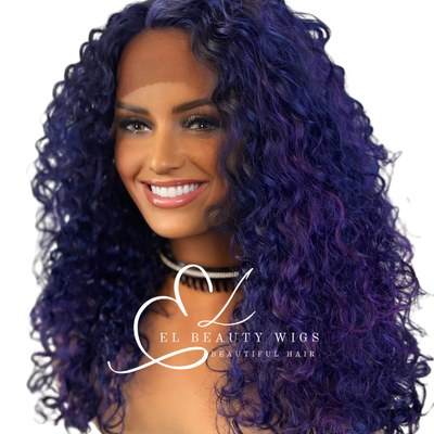WIG | Purple Wig | Purple and Black Wig | Natural-Looking Wig for Women | Lace Front Human Hair Blend Wig