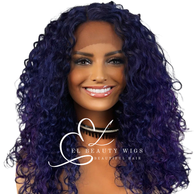 WIG | Purple Wig | Purple and Black Wig | Natural-Looking Wig for Women | Lace Front Human Hair Blend Wig