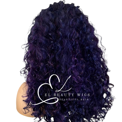 WIG | Purple Wig | Purple and Black Wig | Natural-Looking Wig for Women | Lace Front Human Hair Blend Wig