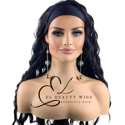 WIG | Black Wig | Headband Wig | Long Black Wig | Natural-Looking Wig for Women | Easy Wear Human Hair Blend Wig