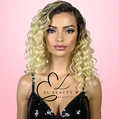 WIG | Blonde Wig | Dark Roots | Natural-Looking Wig for Women | Lace Front Human Hair Blend Wig
