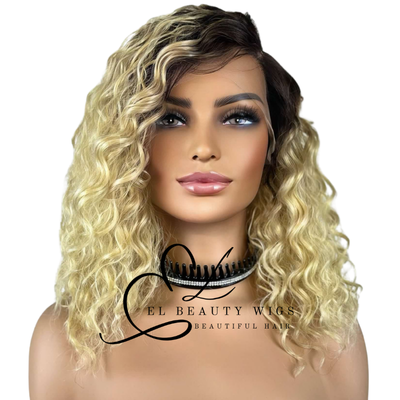 WIG | Blonde Wig | Dark Roots | Natural-Looking Wig for Women | Lace Front Human Hair Blend Wig