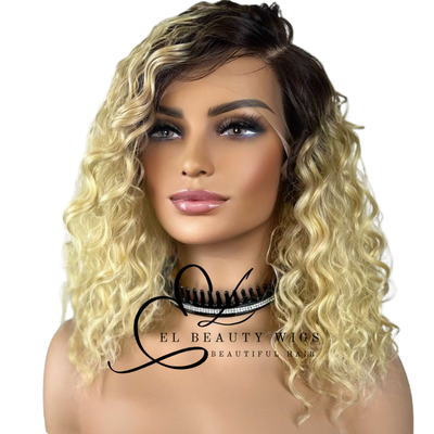 WIG | Blonde Wig | Dark Roots | Natural-Looking Wig for Women | Lace Front Human Hair Blend Wig