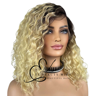 WIG | Blonde Wig | Dark Roots | Natural-Looking Wig for Women | Lace Front Human Hair Blend Wig