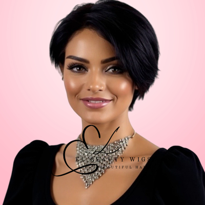 WIG | Black Wig | Short Pixie Wig | Natural-Looking Wig for Women | Easy Wear Human Hair Blend Wig