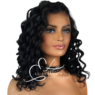 WIG | Black Wig | Natural-Looking Wig for Women | Lace Front Human Hair Blend Wig
