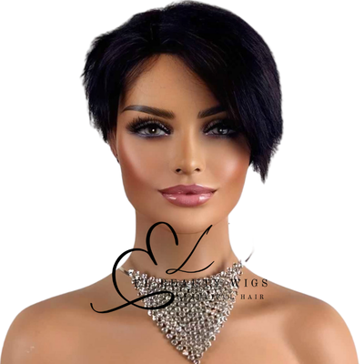 WIG | Black Wig | Short Pixie Wig | Natural-Looking Wig for Women | Easy Wear Human Hair Blend Wig