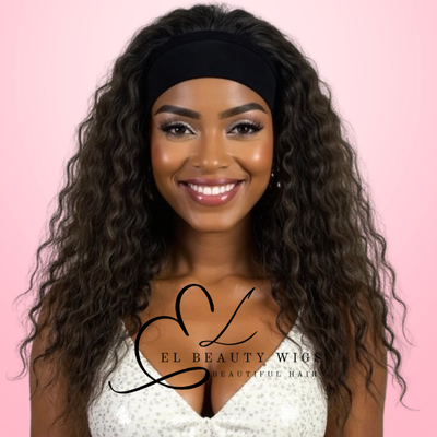 WIG | Brown Wig | Headband Wig | Natural-Looking Wig for Women | Easy Wear Human Hair Blend Wig