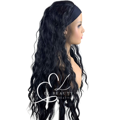 WIG | Black Wig | Headband Wig | Long Black Wig | Natural-Looking Wig for Women | Easy Wear Human Hair Blend Wig