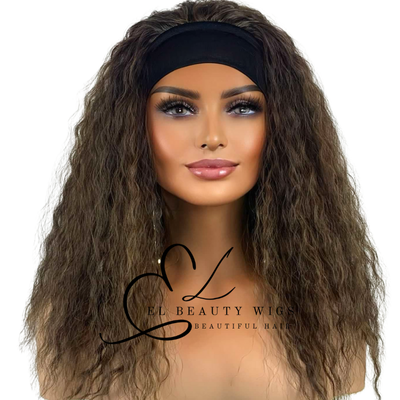 WIG | Brown Wig | Headband Wig | Natural-Looking Wig for Women | Easy Wear Human Hair Blend Wig