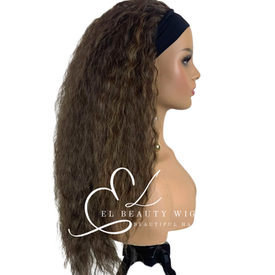 WIG | Brown Wig | Headband Wig | Natural-Looking Wig for Women | Easy Wear Human Hair Blend Wig