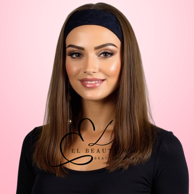 WIG | Light Brown Wig | Headband Wig | Natural-Looking Wig for Women | Easy Wear Human Hair Blend Wig