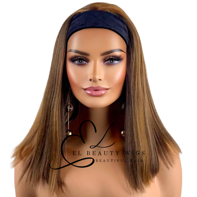WIG | Light Brown Wig | Headband Wig | Natural-Looking Wig for Women | Easy Wear Human Hair Blend Wig
