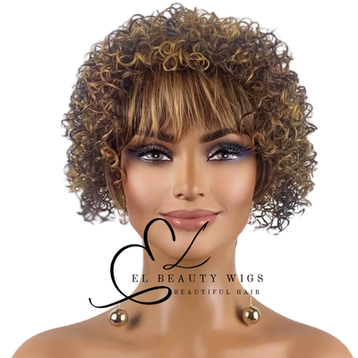 WIG | Golden Wig | Curly Wig | Short Curly Wig | Natural-Looking Wig for Women | Easy Wear Synthetic Wig