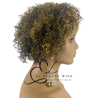WIG | Golden Wig | Curly Wig | Short Curly Wig | Natural-Looking Wig for Women | Easy Wear Synthetic Wig