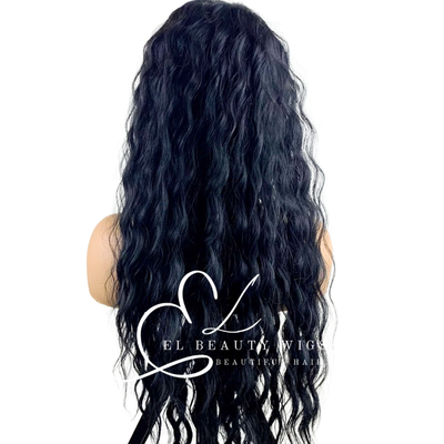 WIG | Black Wig | Headband Wig | Long Black Wig | Natural-Looking Wig for Women | Easy Wear Human Hair Blend Wig