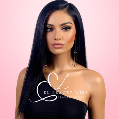 WIG | Black Wig | Natural-Looking Wig for Women | Lace Front Human Hair Blend Wig