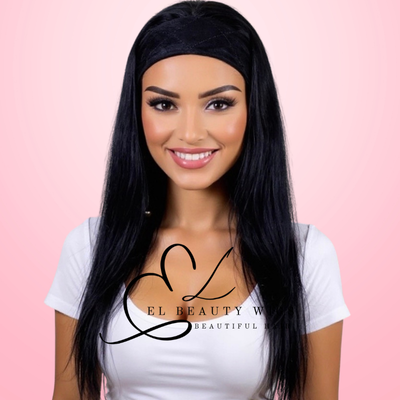WIG | Black Wig | Headband Wig | Natural-Looking Wig for Women | Easy Wear Human Hair Blend Wig