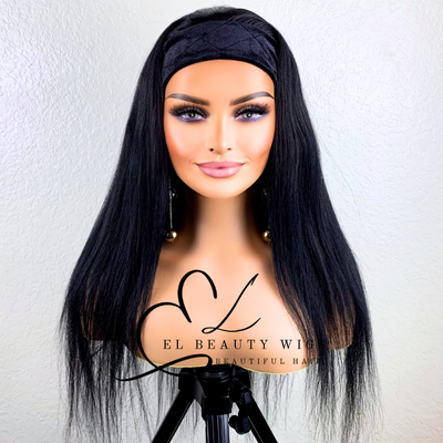 WIG | Black Wig | Headband Wig | Natural-Looking Wig for Women | Easy Wear Human Hair Blend Wig