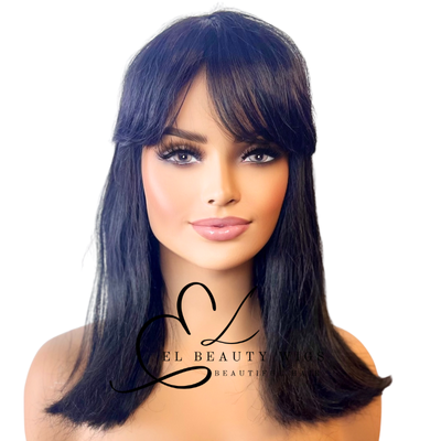 WIG | Black Wig | Wig with Bangs | Natural-Looking Wig for Women | Easy Wear Synthetic Wig