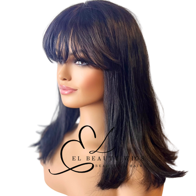 WIG | Black Wig | Wig with Bangs | Natural-Looking Wig for Women | Easy Wear Synthetic Wig