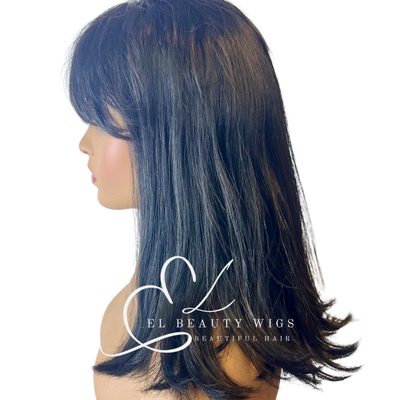 WIG | Black Wig | Wig with Bangs | Natural-Looking Wig for Women | Easy Wear Synthetic Wig