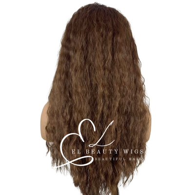 WIG | Honey Brown Wig | Brown Wig | Dark Roots | Natural-Looking Wig for Women | Lace Front Human Hair Blend Wig