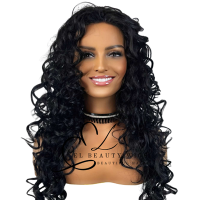 WIG | Black Wig | Natural-Looking Wig for Women | Lace Front Human Hair Blend Wig
