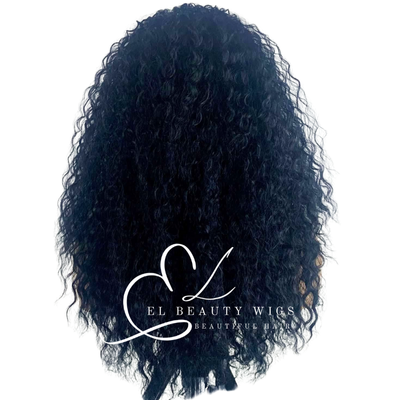 WIG | Black Wig | Headband Wig | Long Black Wig | Long Curly Wig | Natural-Looking Wig for Women | Easy Wear Human Hair Blend Wig