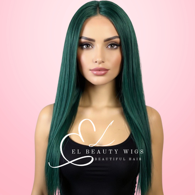 WIG | Dark Green Wig | Natural-Looking Wig for Women | Lace Front Human Hair Blend Wig