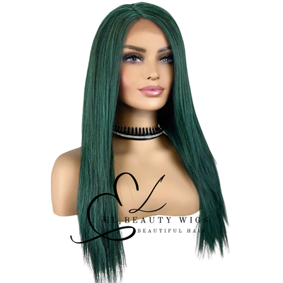 WIG | Dark Green Wig | Natural-Looking Wig for Women | Lace Front Human Hair Blend Wig