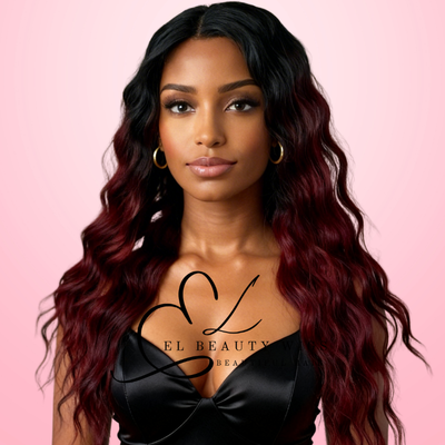 WIG | Ombre Wig | Burgundy Wig | Natural-Looking Wig for Women | Lace Front Human Hair Blend Wig